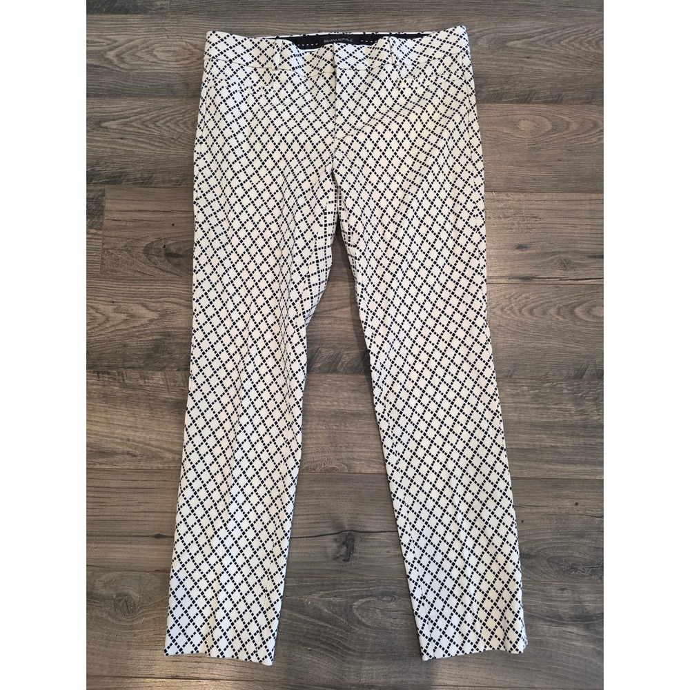 Womens sz 4 Banana Republic Sloan Pants Black White Diamond Geometric Slim Ankle
